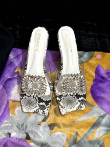 Stylish Snake Print Mules with Rhinestones