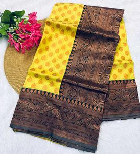 Vibrant Yellow Saree with Paisley Border