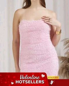 Shein Strapless Back Zipped Mini Fuzzy Bodycon Dre