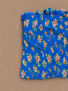 Blue Floral Smocked Tube Top | Says L fits XS &amp; S