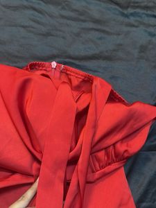 Satin one shoulder Red Mini Dress