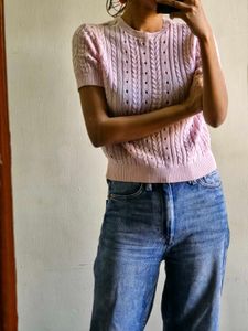 Chic Pink Cable Knit Sweater
