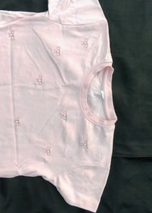 Cute Bow Embroidered Pink T-Shirt