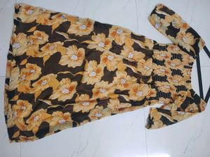korean Off-Shoulder Floral Print Midi Dress