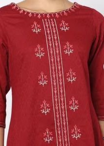 Elegant Ruby Red Embroidered Kurti|XS