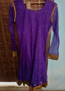 Purple Embroidered Anarkali Kurta With Dupatta