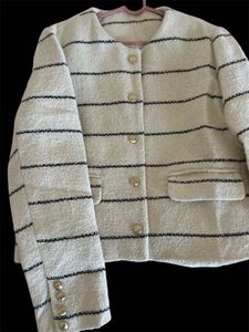 Cream &amp; black Striped tweed Jacket