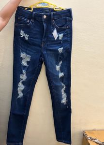 Navy Blue Distressed Skinny Jeans