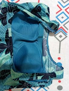 Blue Tropical Print One Piece Swimsuit