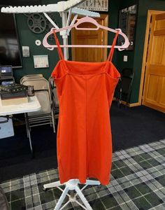 Vibrant Orange Square Neck Mini Dress