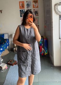 Sleeveless Grey Linen Dress