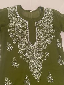 Elegant Olive Green Kurta with Mirror Work