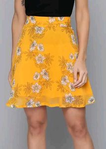 Mustard Yellow Floral Print A-Line Ski