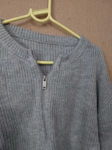 Light Blue Zip-Up Knit Sweater