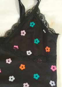 Cute Floral Black Crop Top