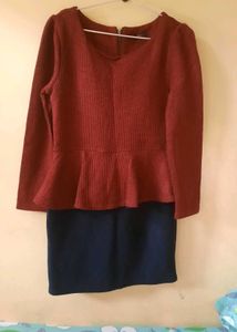 Maroon Peplum Dress with Navy Skirt