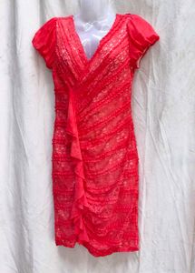I. Red Lace Ruffle V-Neck Dress