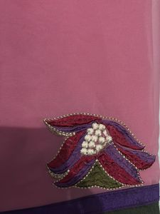 Elegant Pink Saree with Floral Embroidery
