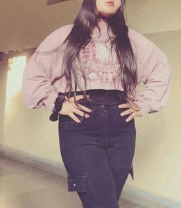 Purple Graphic Print Crop Sweatshirt