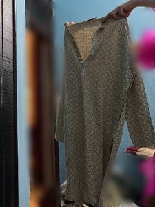Men's Beige Embroidered Kurta