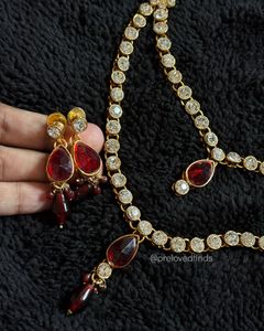 Exquisite Red Stone &amp; Crystal Necklace Set