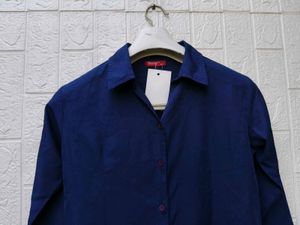 Korean Cute Classic Navy Blue Button-Up Shirt