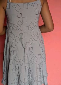 Grey Geometric Print Dress with Overlay