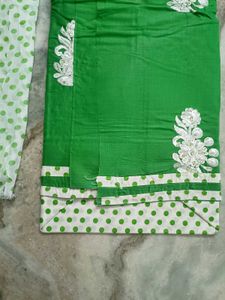 Green and White Unstitched kurta set