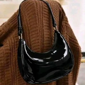 Shiny Black Hobo Bag