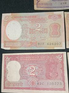 Old Indian Currency- 2rs Notes And 1rs Note(5notes