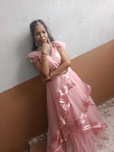 Elegant Pink Tulle Layered Lehenga