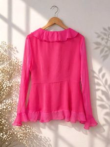 Vibrant Pink Ruffle Blouse
