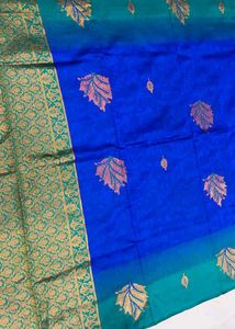Vibrant Blue Silk Saree with unstitched blouse