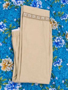 Elegant Beige Kurta with White Lace Trim