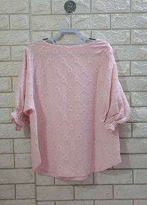 Pink Eyelet Embroidered Puff Sleeve Blouse