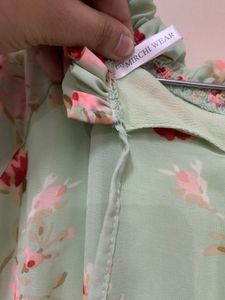 Light Green Floral Cold Shoulder Dress