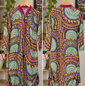 Vibrant Abstract Multicolor Print Long Kurta