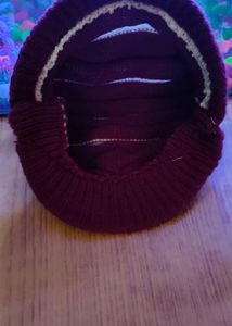 White And Maroon Mixed Cap With Pearls