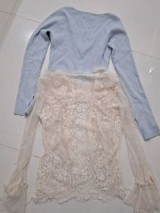 Sheer Lace &amp; Blue Cardigan Set