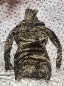 Leopard Print Turtleneck Mini Dress