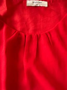 Vibrant Red Pleated Neckline Top