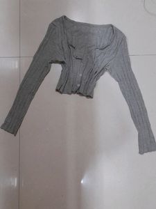 URBANIC Y2K Ribbed Grey Button Front Top