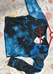 Stylish blue Tie-Dye Mesh Top