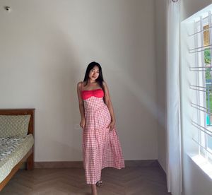 Pink Gingham Tiered Maxi Dress