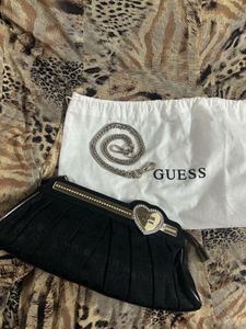 RARE Y2k Guess Black Cluch Bag w Heart Detail