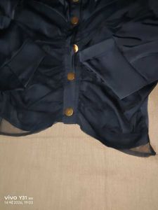 Navy Satin Ruched Top 💙