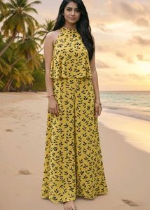 Stylish Yellow Printed Coord Set (worn once)