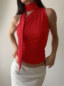 Red Halterneck Ruched Top