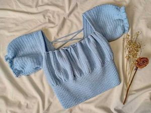 Crochet Puff Sleeve Crop Top