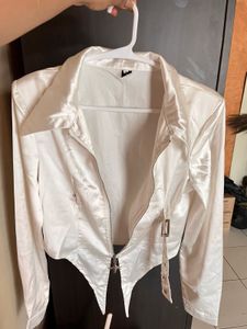 Biker Chic Satin Zip-Up Jacket